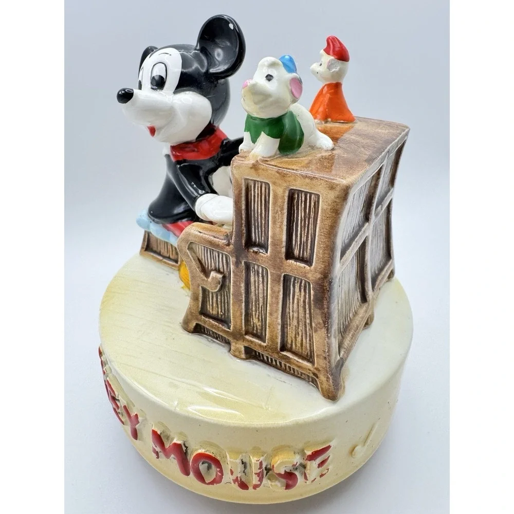 Mickey Mouse Music Box Walt Disney Japan Ceramic Piano Figurine Vintage‎